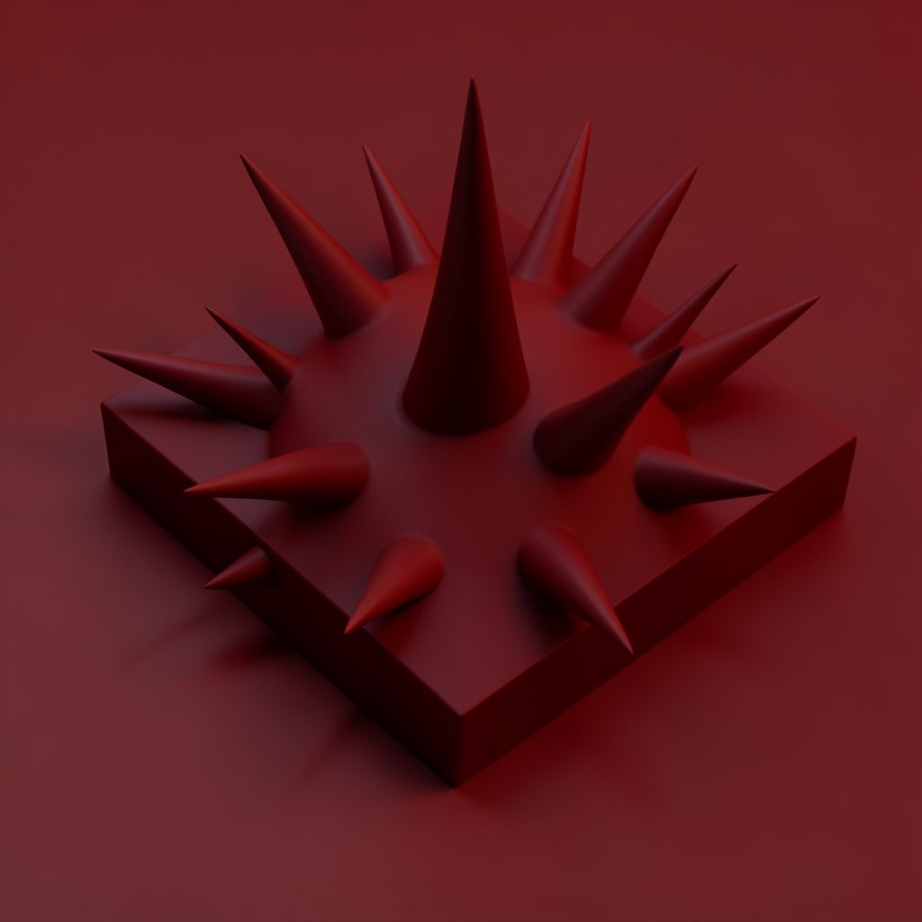 Dark atmospheric isometric scene with muted reds and blacks, suggesting tension and motion.
